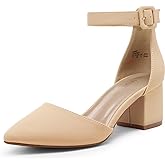 DREAM PAIRS ANNEE Pointed Toe Low Chunky Heels Pump Shoes