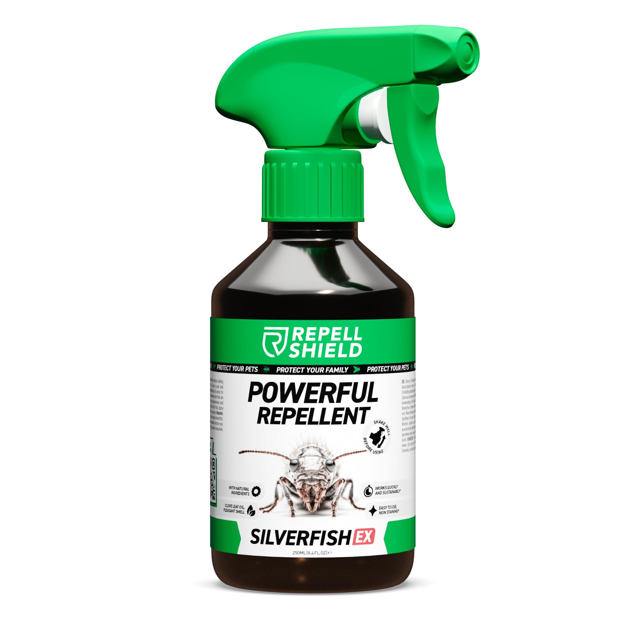 RepellShield Silverfish Repellent Spray -250ml- Peppermint & Spearmint Silver Fish Treatment for Bathrooms, Kitchens & Cupboards - Indoor Home Spray for Damp Areas, Storage Spaces & Entry Points