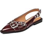 Kalstage Women's Slingback Flats Closed Pointed Toe Low Heel Dress Flat Shoes Buckle Patent Leather Ballet Flats for Women Comfortable Work