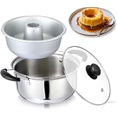 LemonRoad Flan Mold Double Boiler,0.8 Qt,Double Boiler Flanera,Silver | 0.8 Qt Capacity, Stainless Steel with Aluminum Ring Mold, Glass Lid, For Custards Pudding Melting Chocolate