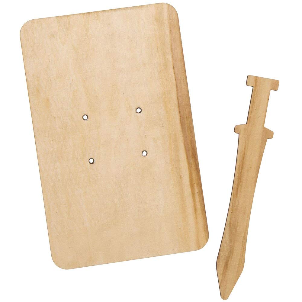 Baker Ross AT735 Roman Centurion Wooden Swords & Shields, for Kids Arts and Crafts Projects (Pack of 2 Sets), Assorted