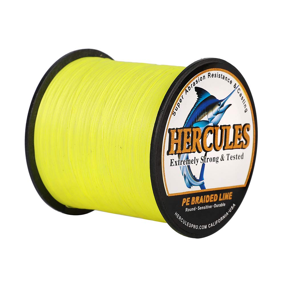 Hercules Super Strong 500M 547 Yards Braided Fishing Line 60 LB Test for Saltwater Freshwater PE Braid Fish Lines 4 Strands - Fluorescent Yellow, 60LB (27.2KG), 0.40MM