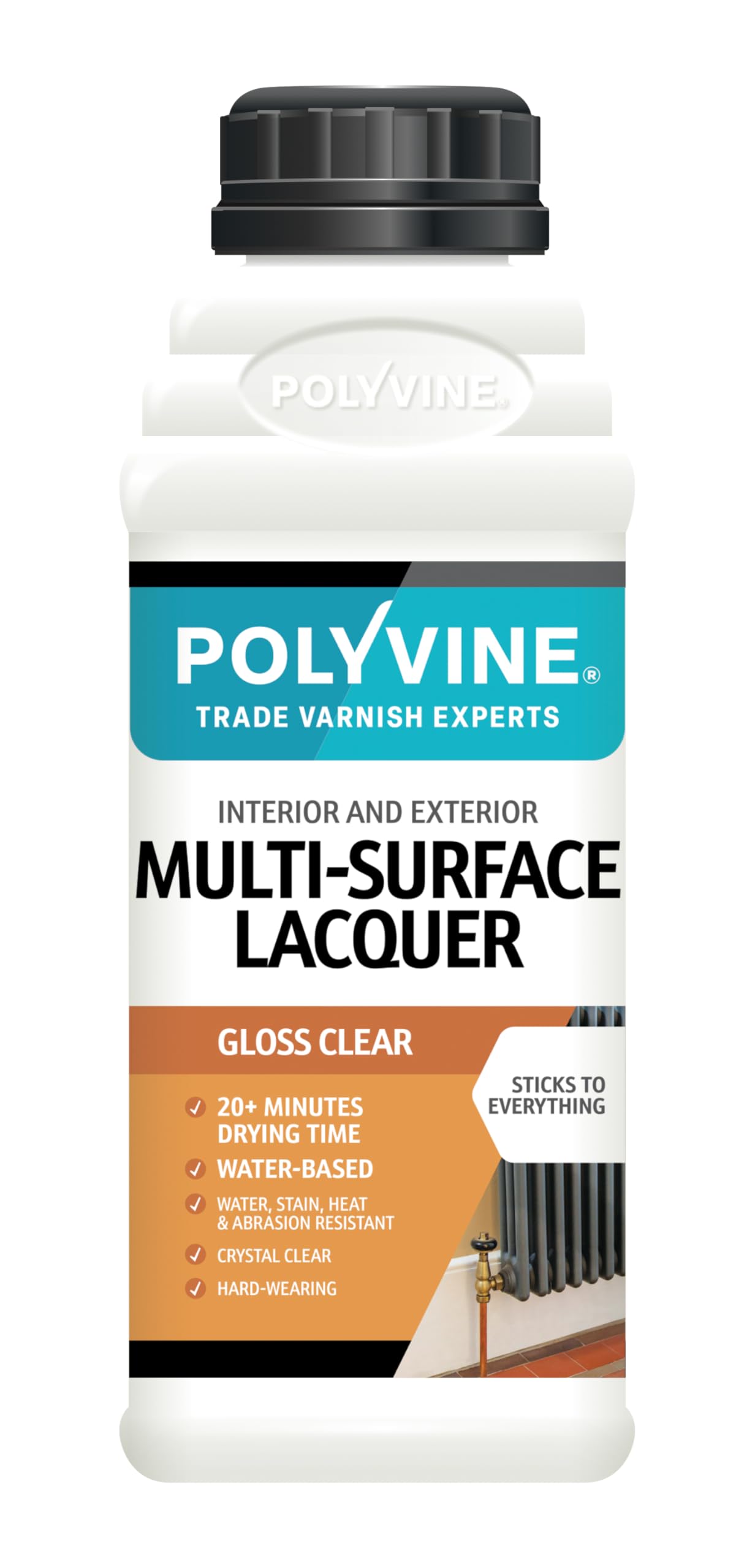 Polyvine Multi-Surface Lacquer Gloss, Satin or Dead Flat - Professional Quick Dry Clear Lacquer - Exterior, Interior Water Based Clear Sealer Protective Coating - Water & Heat Resistant, Gloss 500ml