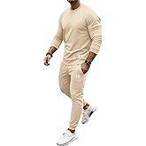 PLEPAN Men's 2 Piece Sweatsuit Lightweight Long Sleeve Crewneck Pullover Jogger Matching Sets Casual Outfits Tracksuit