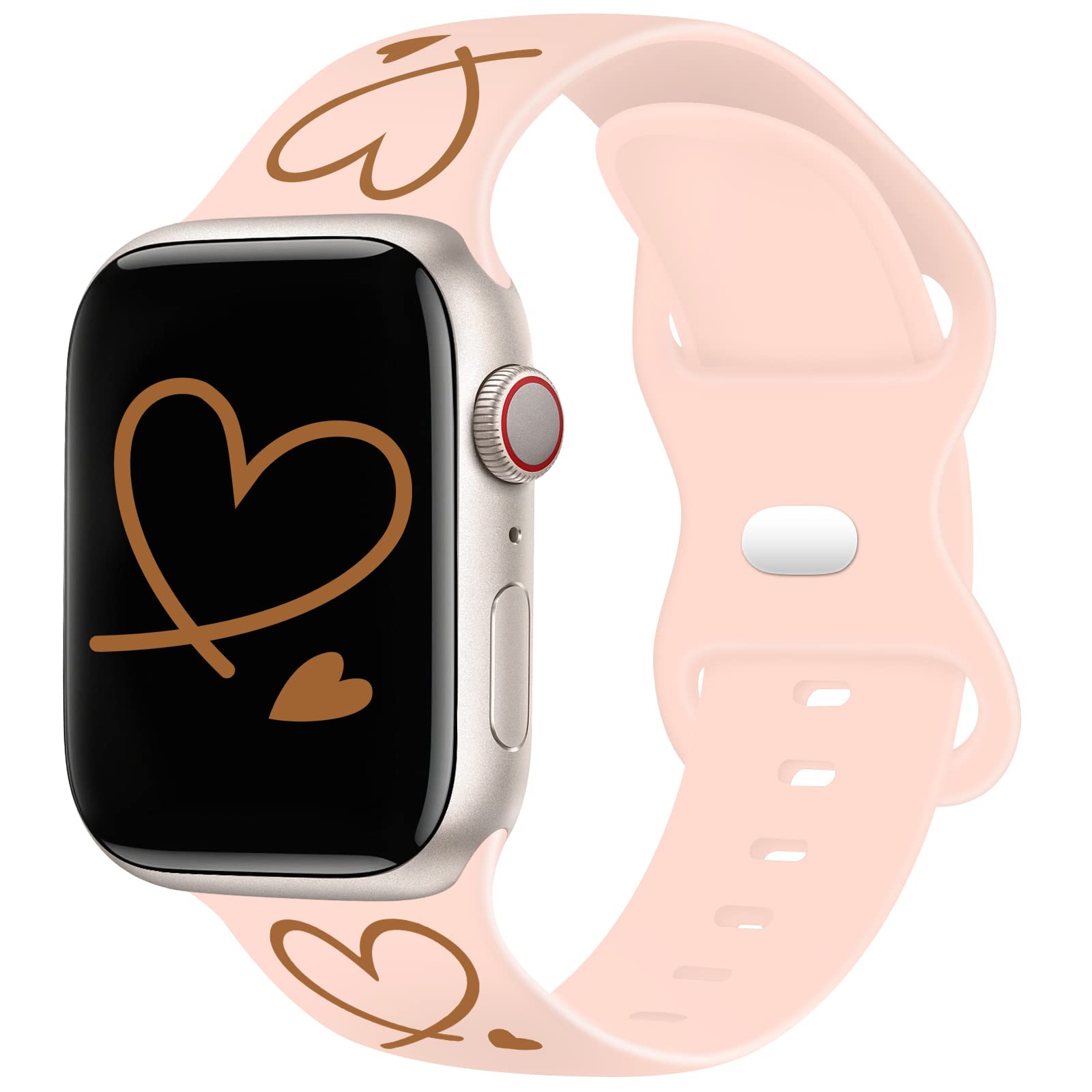 TopPerfekt Strap Compatible with Apple Watch Straps 41mm 40mm 38mm, Soft Silicone Gold Heart Pattern Printed Sport Wristbands with for iWatch SeriesUltra SE 8 7 6 5 4 3 2 1 for Women Men Kids