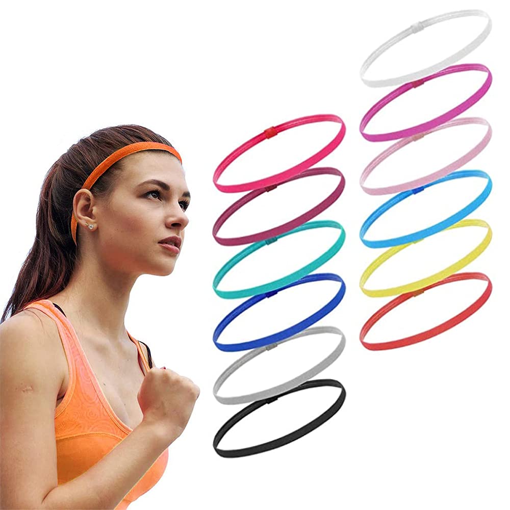 12 Pieces Thin Elastic Sports Headbands, Headband Sports for Women, Non Slip Hair Band, Sports Hair Band, 12 Colors, Used for Running, Football, Yoga and Fitness