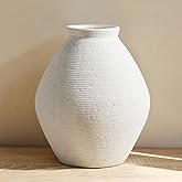 Dendrovia Ceramic Large Rustic Round Vase-11.8" Beige Pottery Textured Vase-Big Terracotta Vase Large Vases for Decor Living 