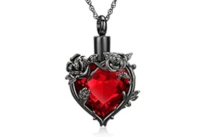 QGJNSGC Cremation Jewelry for Ashes Rose Flower Urn Necklace with Crystal Heart Ashes Pendant Necklaces for Women Men Memorial Keepsake Jewelry Gift