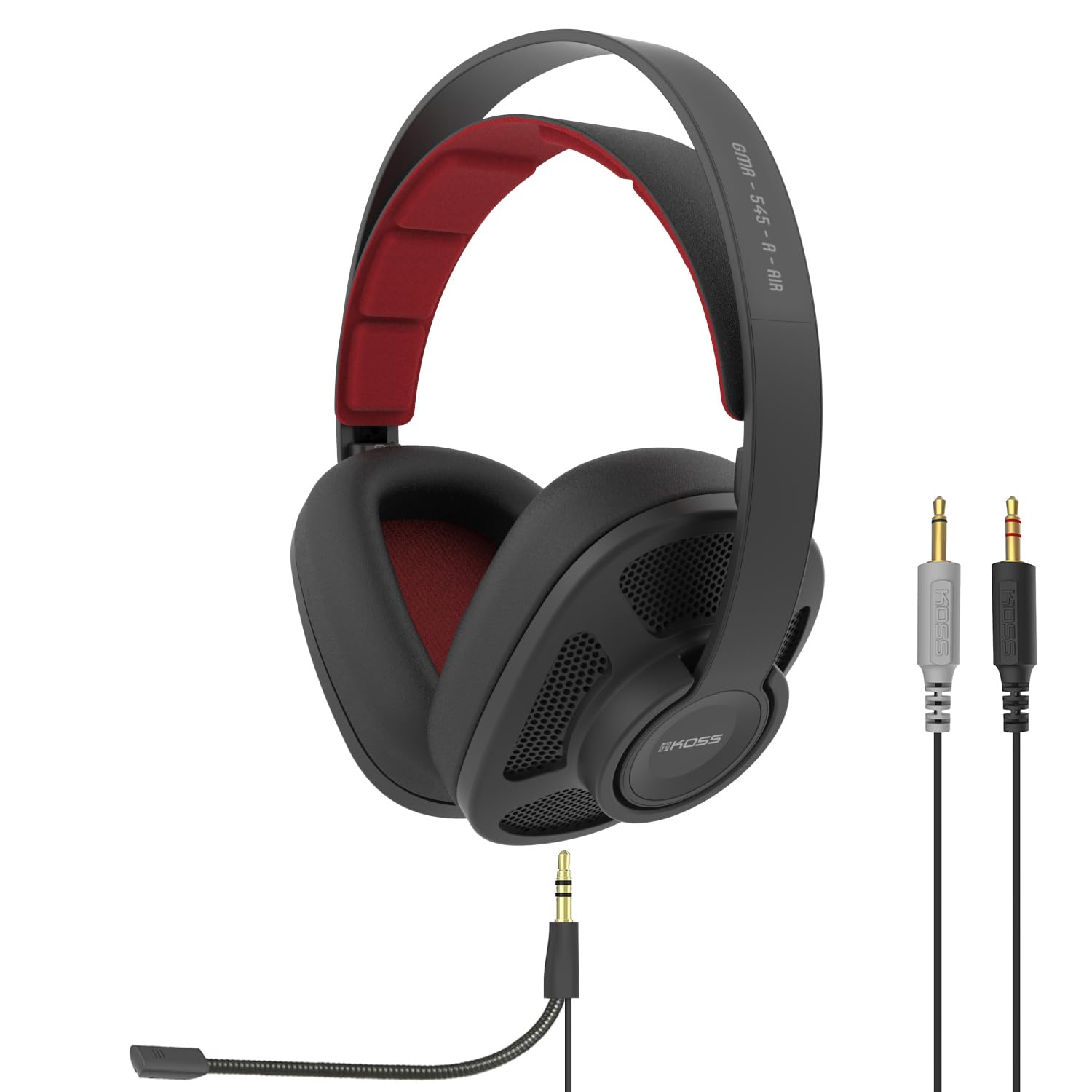 Koss GMR545-A-AIR Over-Ear Open-Back Gaming Headphones, Volume Control + Mute Switch, Detachable Boom Microphone, Ultra Lightweight and Durable Design, Black and Red