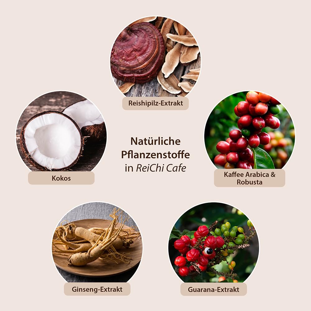 Veganer ReiChi Cafe von Dr. Jacob's I mit Reishi-Pilz I Guarana, Ginseng Extrakt I mit Magnesium, Vitamin B12, löslicher Kaffee I Vitalpilz Rei-Chi Kaffee 180 g Dose I 36 Tassen 4
