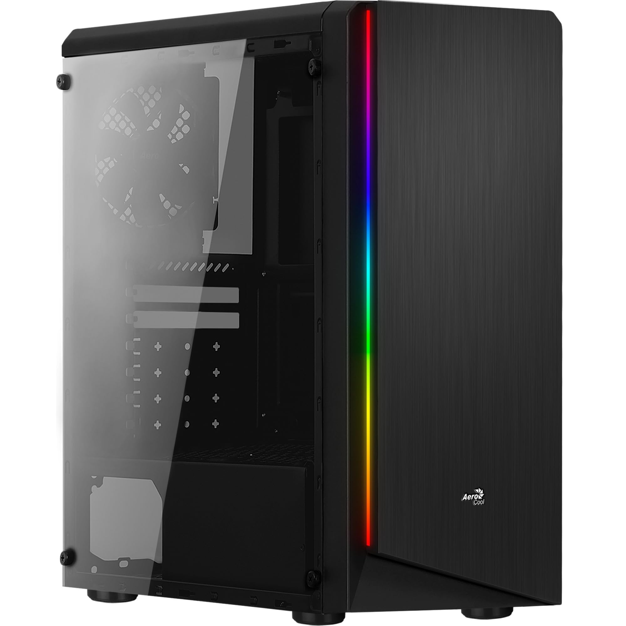 Aerocool Rift Computer Case with Acrylic Side Panel, RGB LED on Front Panel, 13 Lighting Modes, 12 cm Rear Fan, USB 3.0 Black