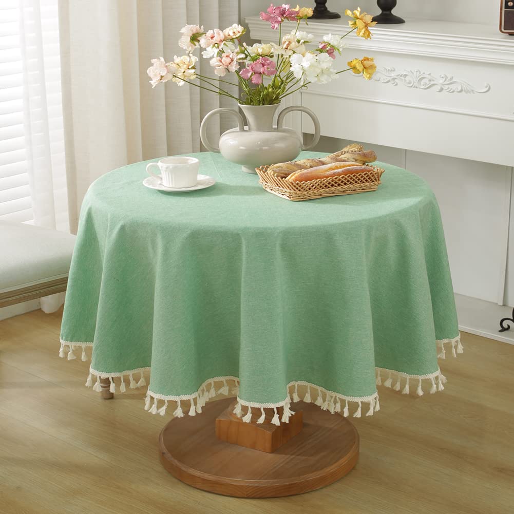 meioro Round Tablecloth Solid Color Tablecloths Tassel Table Cover Cotton Table Cover Multi-Purpose Indoor and Outdoor(Green,Diameter 100cm)