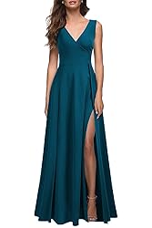 MUSHARE Women's V Neck Sleeveless Split Formal