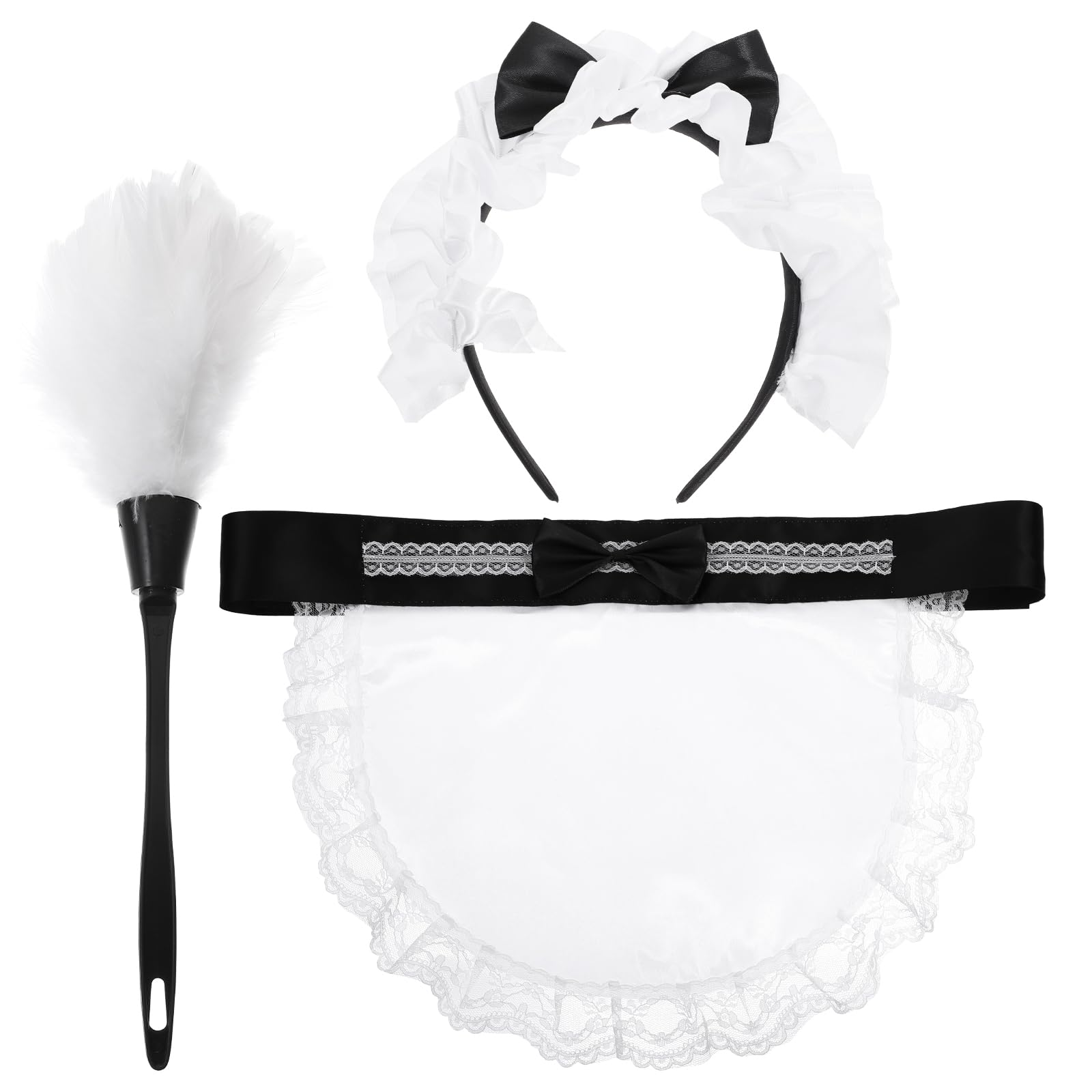 Classic Black & White French Maid Costume Set - 3-Piece Outfit with Lace Bow Apron, Headband & Duster - Ideal for Halloween, Cosplay & Anime Party Dress-up for Adults