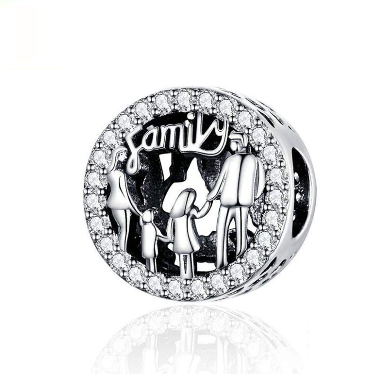 Rose Gold Plated Love Forever Mother Daughter Son Original 925 Sterling Silver Happy Family Charms for Pandora Bracelets Birthday Charm for Her (Family)