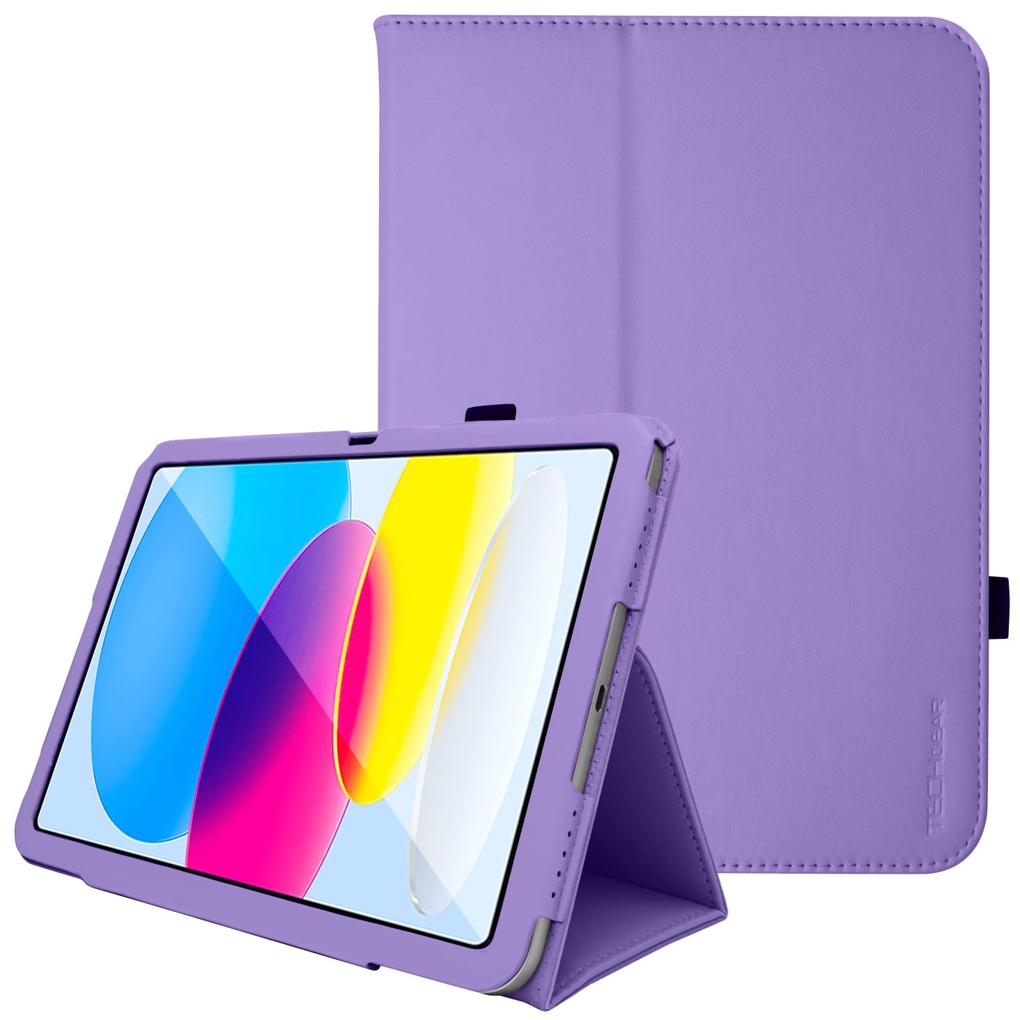TECHGEAR Leather Case for Apple iPad 11th Gen (2025 A16) & 10th Gen (2022), PU Slim Folio Smart Cover with Stand, Hand Strap, Auto Sleep/Wake, for iPad 11" / iPad 10.9" [Purple] — image 1