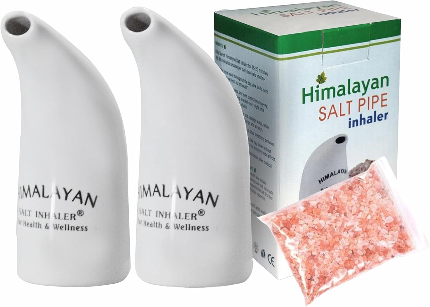 Good Health Original Himalayan Salt Inhaler Pipe Ceramic Filled with 100% Pure Himalayan Salt - with hygienic with 200Grm Salt Free (Pack of 2)