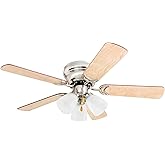 Prominence Home Whitley, 42 Inch Traditional Flush Mount Indoor LED Ceiling Fan with Light, Pull Chain, 5 Dual Finish Blades,