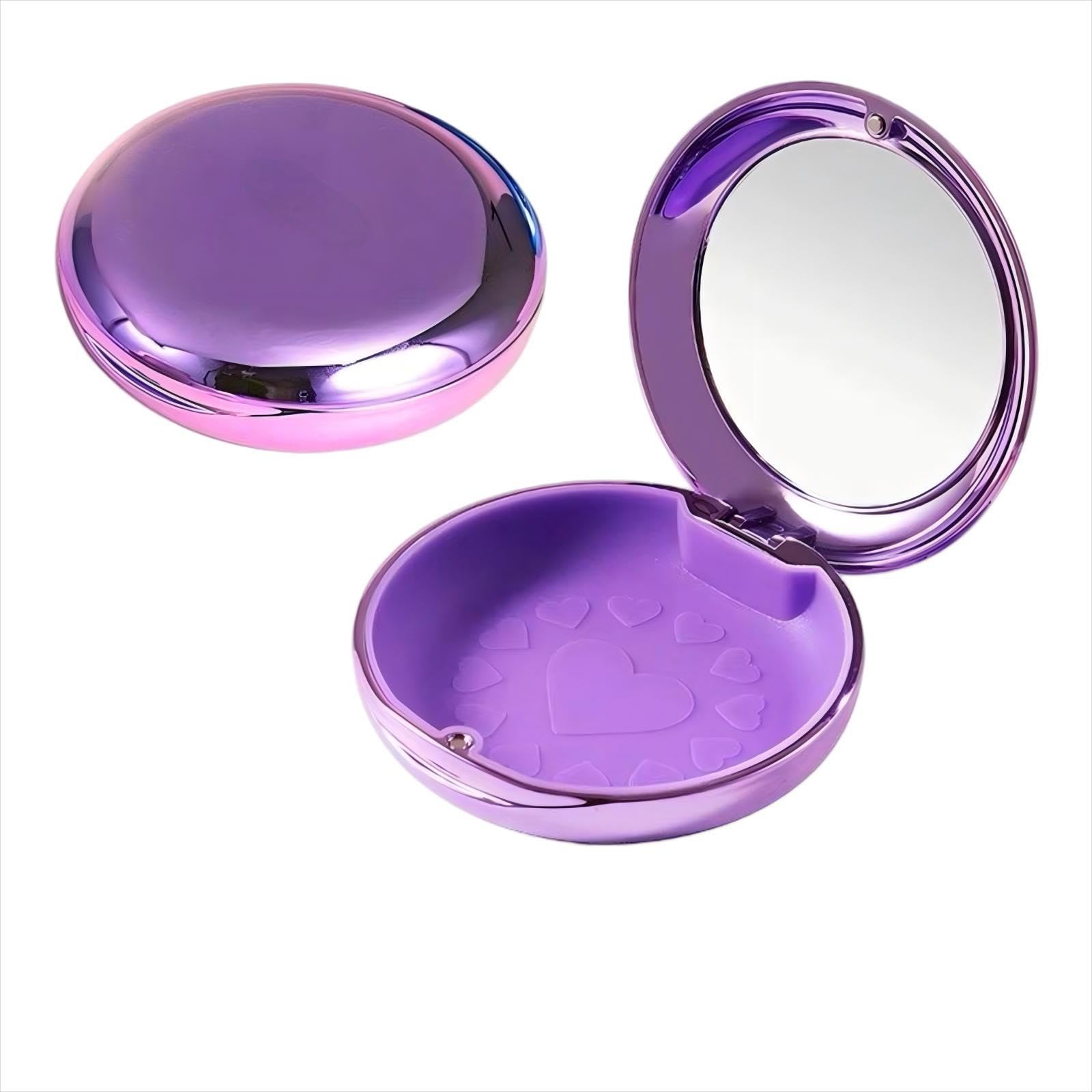 DIDATOOL Electroplated Denture Case with Mirror, Portable Retainer Case Compatible with Transparent Braces, Mouth Guard, Orthodontic Retainers, Braces Box Organize and Protect Oral Supplies (Purple)