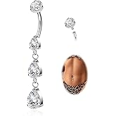 SOMEITIA 14G G23 Pure Titanium Dangle Belly Button Ring for Women Teardrop Belly Ring Barbell Dangling Clear CZ Navel Ring Hypoallergenic Navel Body Piercing Jewelry 10mm