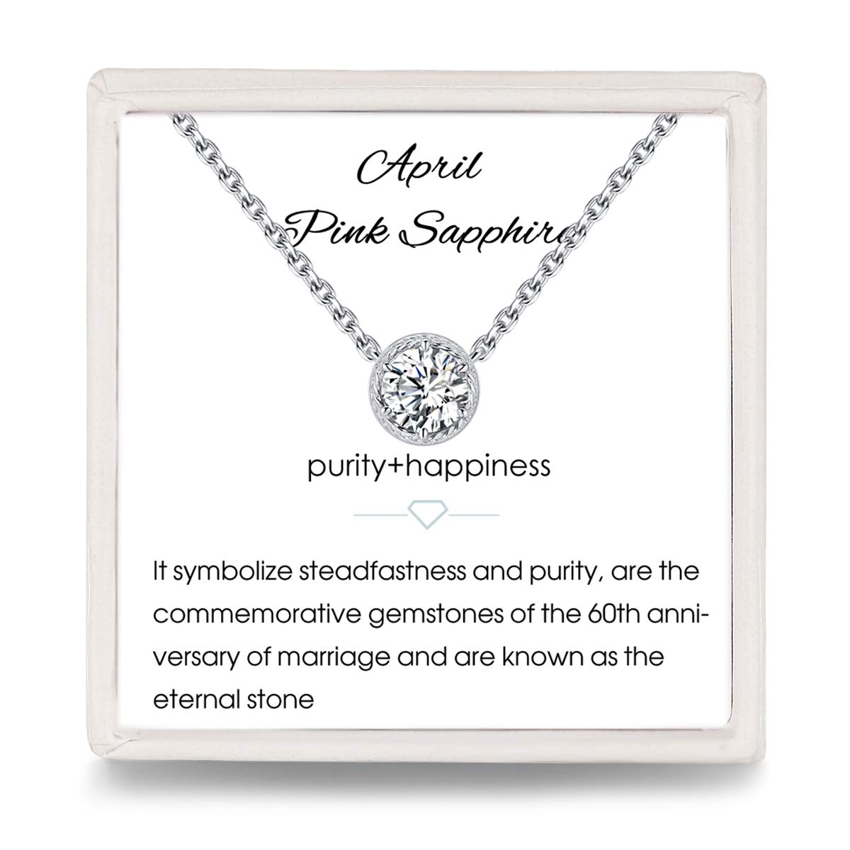 Presentski April Birthstone Necklace S925 - White Gold Shiny Cubic Zirconia Simple Chain Necklaces for Wedding Engagement