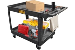 HPDMC Utility Service Cart,Heavy Duty 500 LBS Rolling Utility Cart with 360°Swivel Wheels,Lipped Shelves, Ergonomic Storage Handle,Use in Warehouse/Garage/Cleaning/Manufacturing