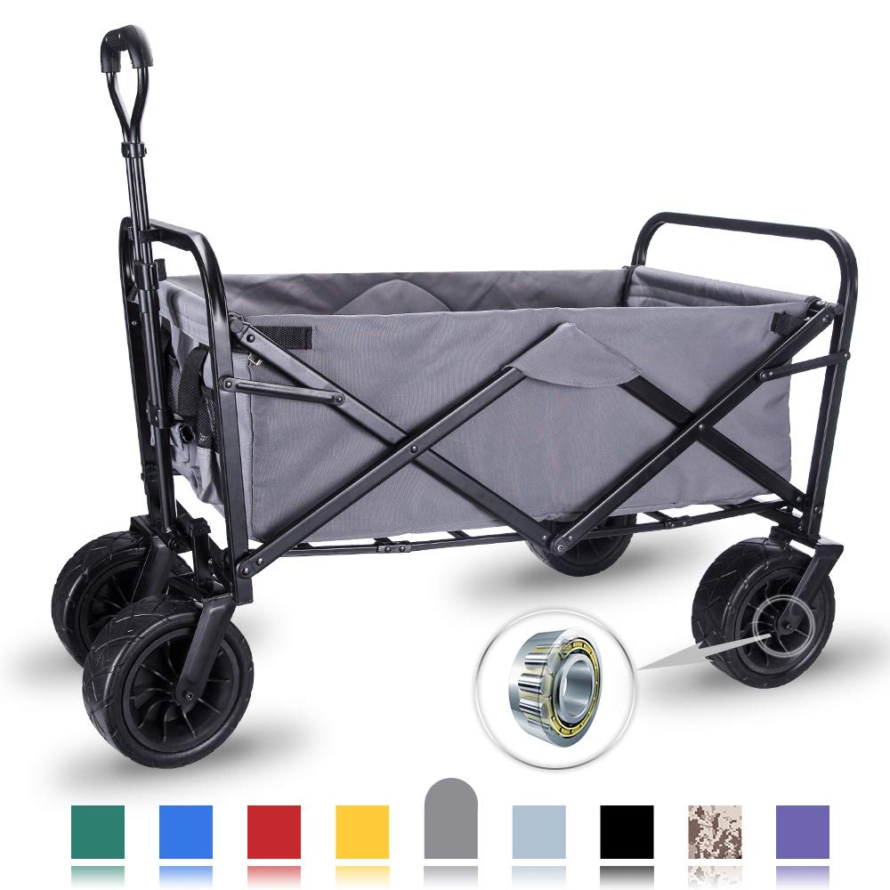 WHITSUNDAY Collapsible Folding Garden Outdoor Park Utility Wagon Picnic Camping Cart with Wheel Bearing (Standard Size(Plus+) 8" Heavy Duty Wheels, Grey)