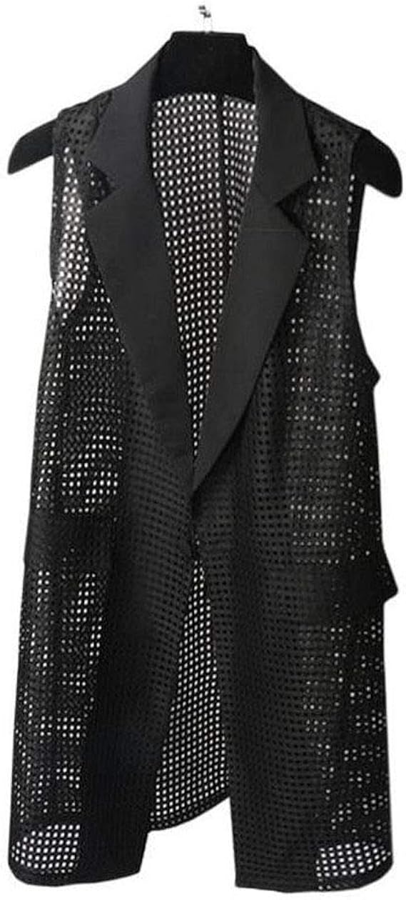 Amazon リングルー レディース スーツベスト ノースリーブ フリーサイズ カジュアル オフィス 夏 ロング丈ベスト 1つボタン スリム ジレ 無地 Aライン ゆったり きれいめ おしゃれ 前開き テーラード スーツ ジャケット オフィス ベスト 通販