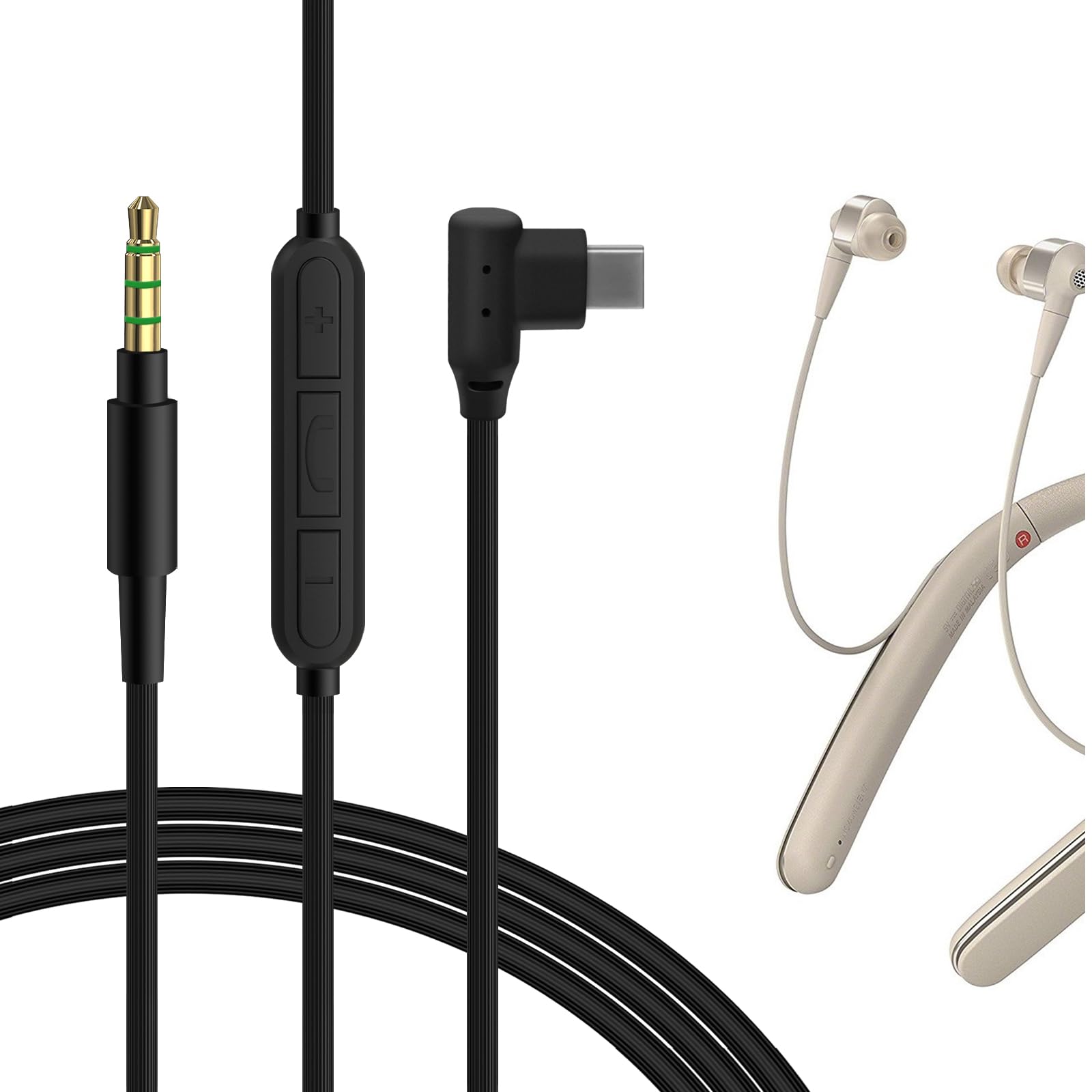 GEEKRIA Audio Cable with Mic and Mute Control Compatible with Sony WI-1000X MDR-EX750BT, JVC HA-FD70BT HA-FX99XBT Headphones, 3.5mm to Micro-USB Replacement Stereo Cord (4 ft/1.2 m)