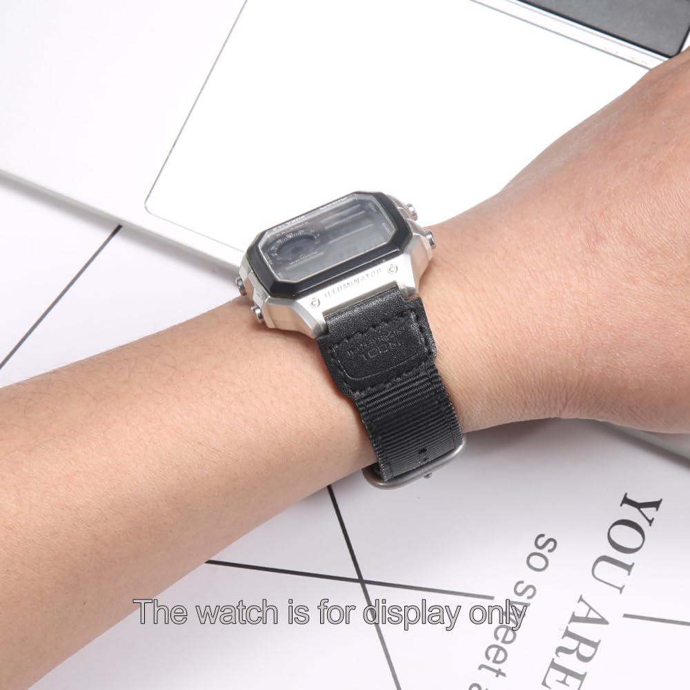MCXGL A158WA Nylon Watch Strap Compatible with Casio F108WH A168WA-1 AE1200WH W800HG AE1500WH W218H MRW200H W735H AE-1300WH AE1000W WS1600H Replacement Watch band 18mm Leather Bracelet
