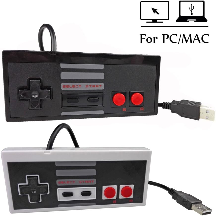Mekela 2 Packs 5.8 feet Classic USB Wired Controller for NES Gaming, Retro Game Pad Joystick Raspberry Pi Gamepad for Windows PC Mac Linux RetroPie NES Emulators (Blcak1 and Gray1)