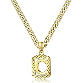 KELORIS PATH Gold Initial Necklace for Women Men, 14K Gold Plated Square Letter Pendant Charm Necklace Cuban Chain Capital Alphabets from A-Z Jewelry