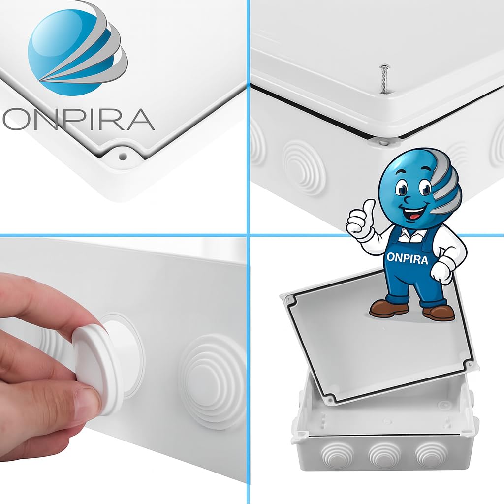Onpira® Aufputz Abzweigdose IP65 – Wasserdichte & staubdichte Verteilerdose für Elektroinstallation, Anschlussdose/Abzweigkasten aus ABS, für Innen- & Außenbereich, 10 Größen auswählbar(150x110x70mm) 5