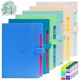 lonllidin 6 PCS Expanding File Folders with 5 Pocket,A4 Letter Size | Accordion Document Organizer,Accordion File Folders,Plastic File Organizer,Snap Closure for School Office Supplies