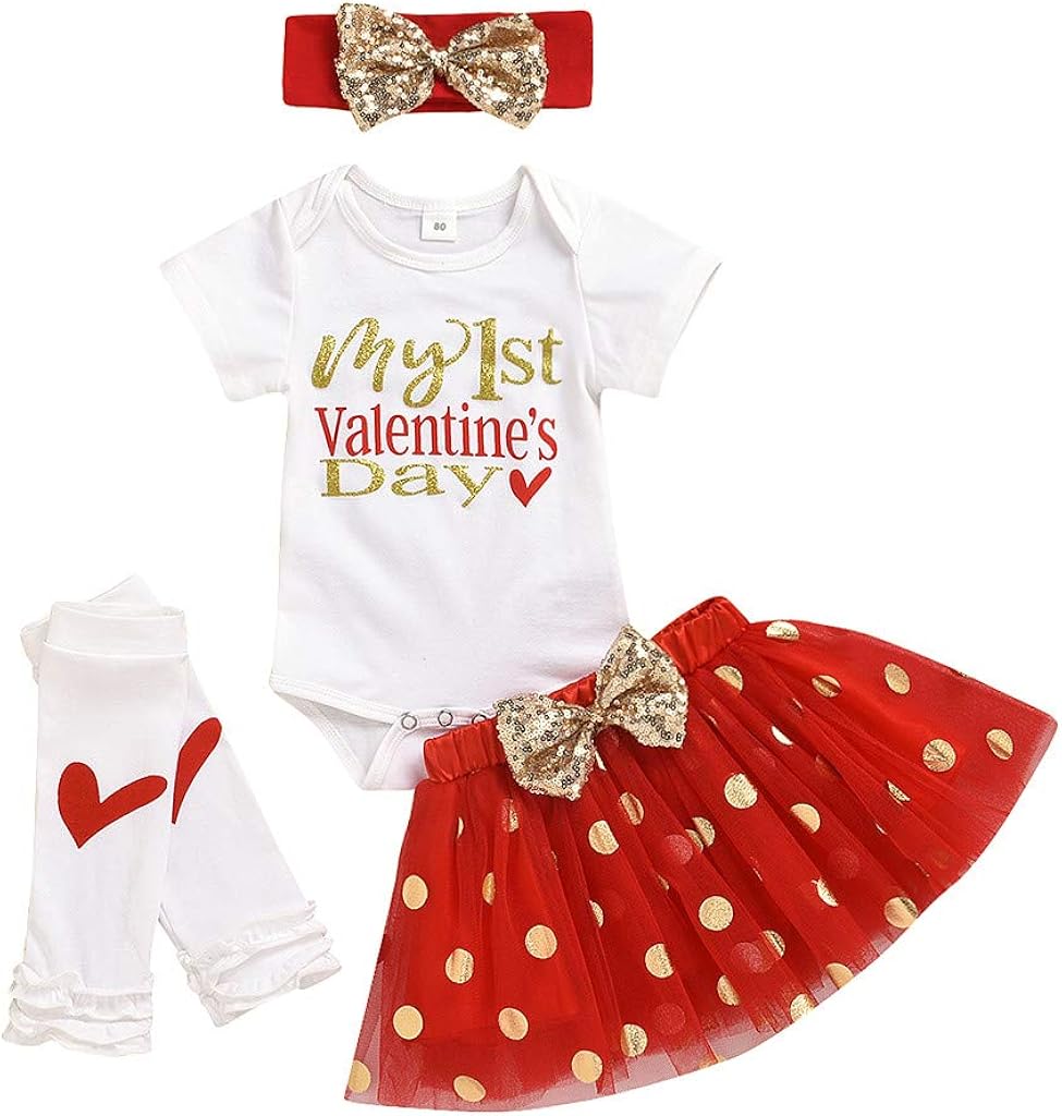 Baby Girls Valentine's Day 4Pcs Outfits Clothes Set for