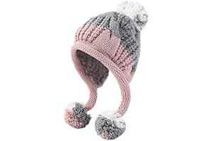 HUAMULAN Women Winter Peruvian Cover Ears Beanie Hat Ear Flaps Sherpa Ski Snow Hats Knit Fleece Lined 3 Pom Pom