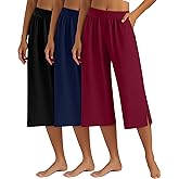 Locoowai 3 Pack Women's Capri Pants Capri Joggers Loose Cropped Workout Sweatpants Running Lounge Pants with Pockets