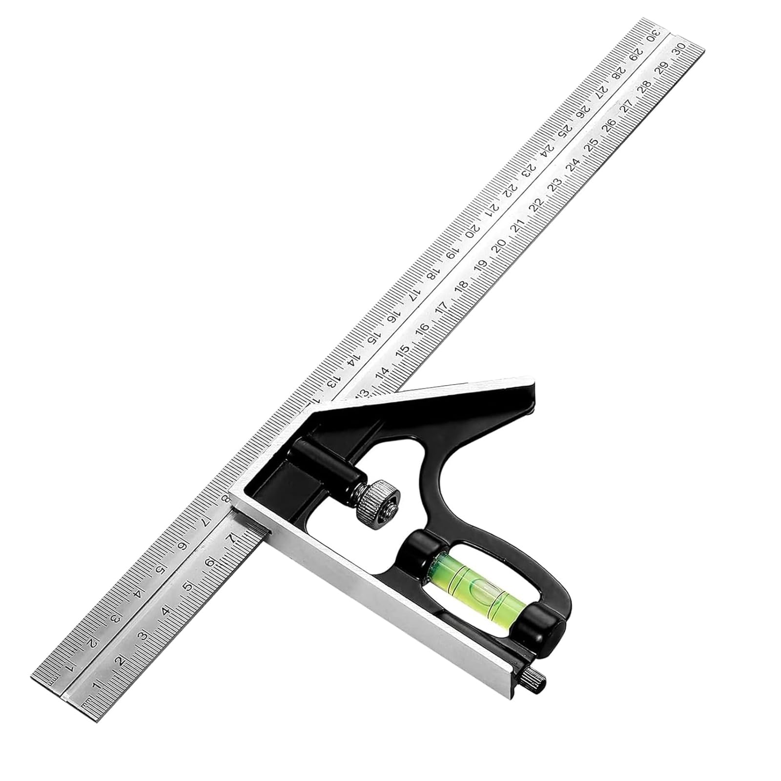 Combination Square, Stainless Steel Angle Ruler 12Inch/300mm Adjustable Carpentry Square 45/90° Bubble Level Right Angle Marking Measuring Tool for Engineer Carpenter