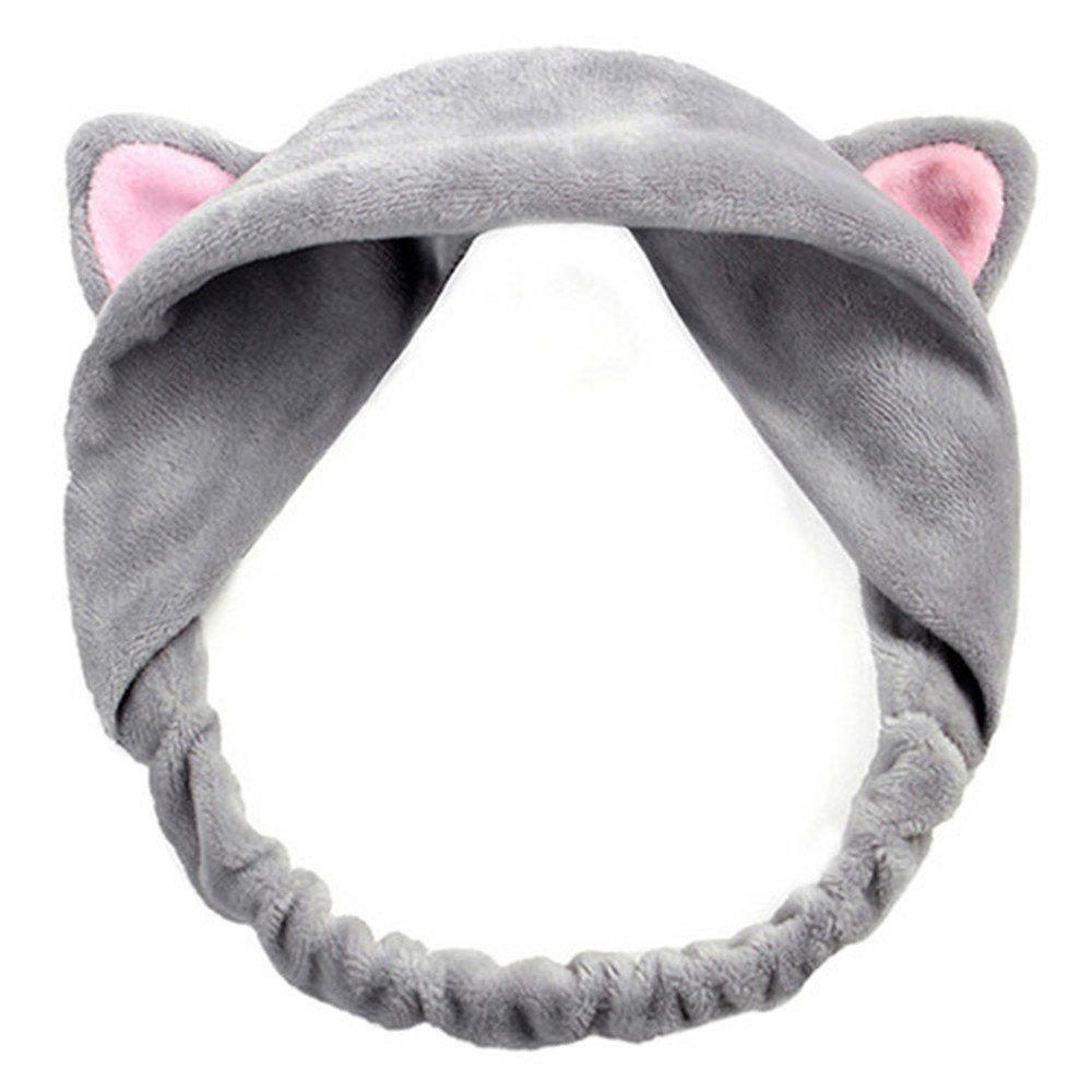 Cute Cat Ears Headband Hair Wear Makeup Shower Face Washing Hairband Grey