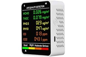 JHEUAYK 6 in 1 Air Quality Monitor, Portable PM2.5, PM10, HCHO, TVOC, CO and CO2 Detector, Multifunctional Indoor Outdoor Air Quality Meters-Black