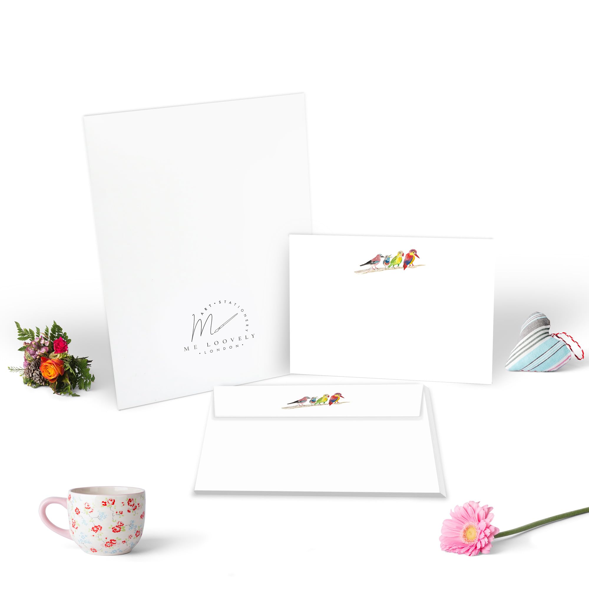 Me Loovely Birds Flat Notecard and Envelopes Sets A6 Size Blank Greeting Cards Stationery Writing Supplies Correspondence Notecard Set (Pack of 10 Letters with Envelopes Supplied in a Gift Envelope)