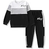 Klyatpxoen Boys Clothes Long Sleeve Color-Block Sweatshirt & Pant Clothing Set 2Pcs Fall Clothes for Kids Size 5-12 Years