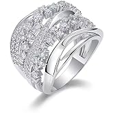 ENDLESSNESS & ETERNITY Crisscrossed CZ Diamond Half Eternity Multi-layer Wedding Band Ring 14K Gold Plated Stackable Ring for Women