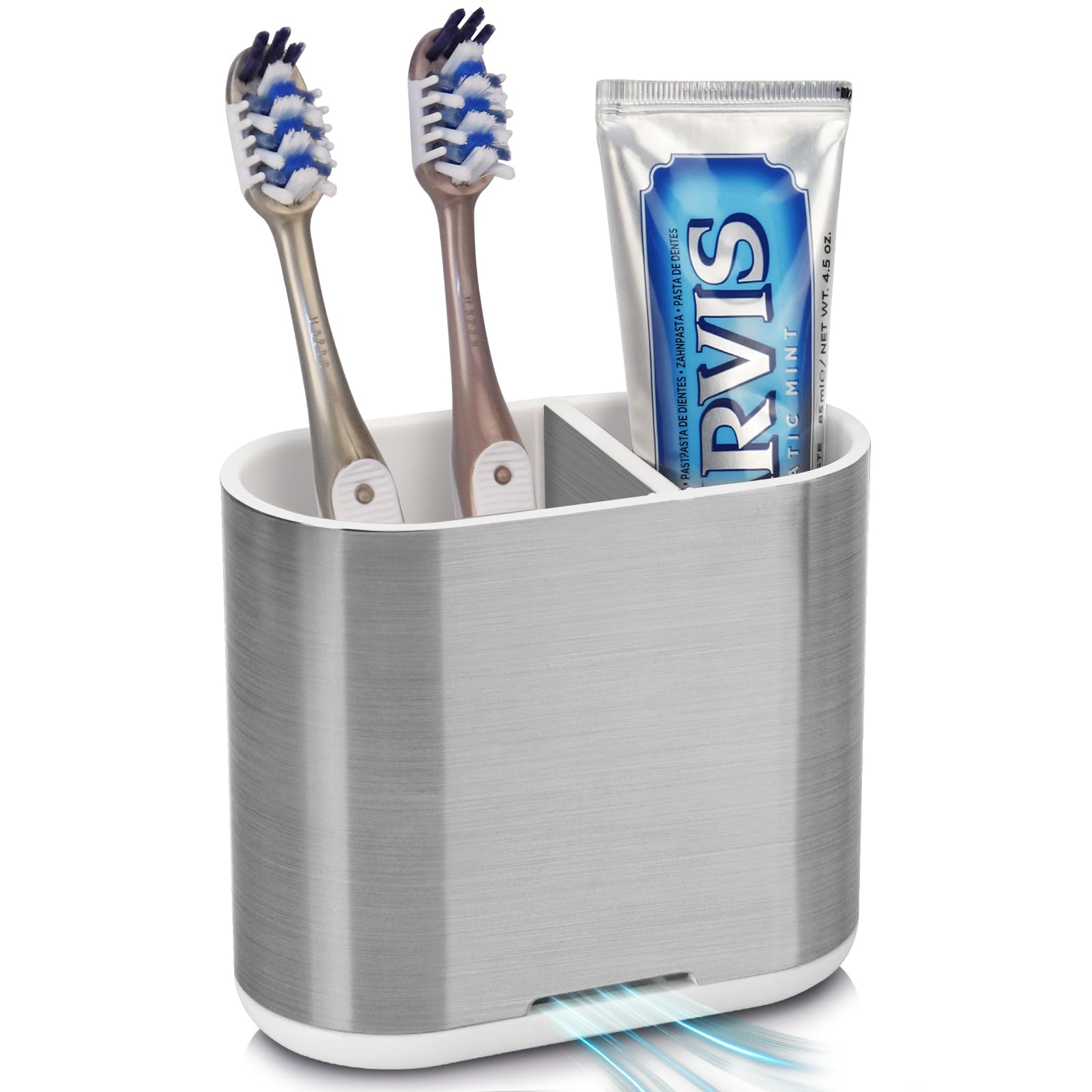 PARKMANI Electric Toothbrush Holders for Bathrooms, Toothbrush and Toothpaste Holder, Detachable Bathroom Toothbrush Caddy With Drainage for Family, Kids (Brushed Silver, Medium)