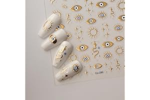 HPYFOI Gold Evil Eye Nail Art Stickers 3D Gold Nail Stickers Star Snake Nail Decals Gold Stickers for Nails Designs Self-Adhesive Nail Art Supplies for Women Girls DIY Manicure 1 Sheets
