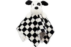 BEILIMU Baby Security Blanket for Boys Girls, High Contrast Super Soft 3D Checkerboard Gingham with Minky Dot Fabric Backing Snuggle Stuffed Animal Blankie Puppy Lovely Black 14 Inch