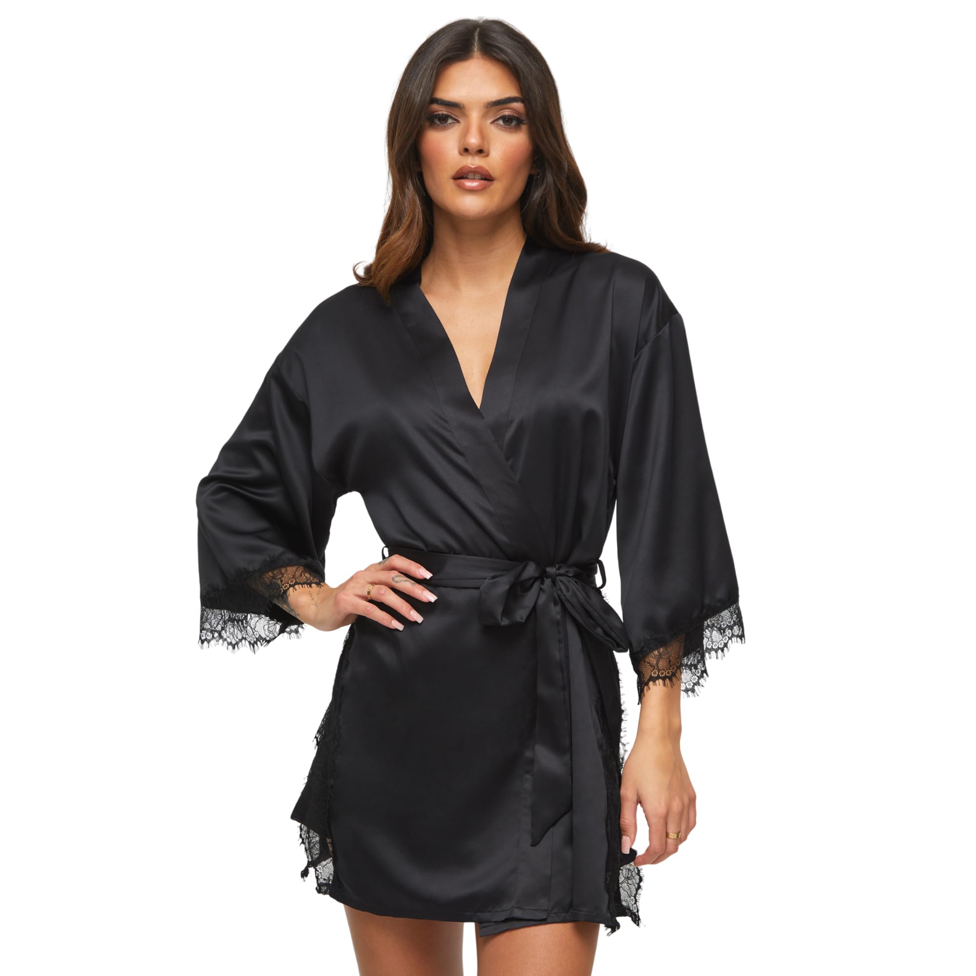 Ann Summers Cherryann Satin Robe. Sustainable Satin Dressing Gown for Women with 30% Recycled Satin, Lightweight Dressing Gown, Tie Waist Kimono Dressing Gowns - Genuine Womens Lingerie