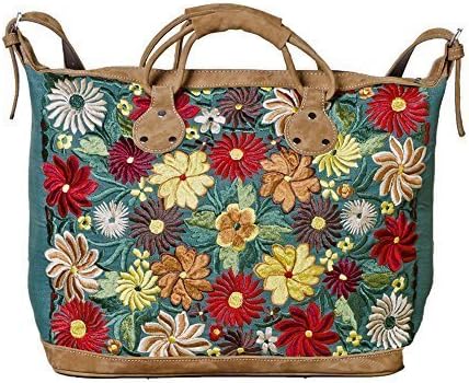 Altiplano Green Embroidered Leather Suitcase Fair Trade Handmade in Guatemala