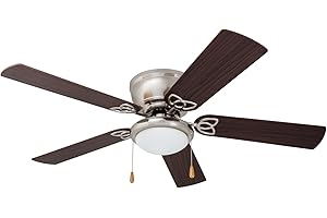 Prominence Home Benton, 52 Inch Traditional Flush Mount Indoor LED Ceiling Fan with Light, Pull Chains, Dual Finish Blades, Reversible Motor - 51428-01 (Brushed Nickel)