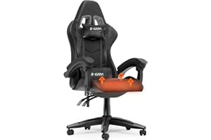 Bigzzia Gaming Chair with Heated Cushion, Ergonomic Video Game Chairs with Pillow and Lumbar Support, Racing Style Height Adjustable Computer Chair with 360°-Swivel Seat for Adults (Black)